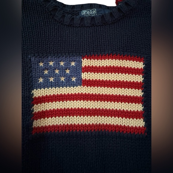 VTG Kids Polo Ralph Lauren Navy USA Flag Size 6 Youth Sweater 100% Cotton - Picture 4 of 7